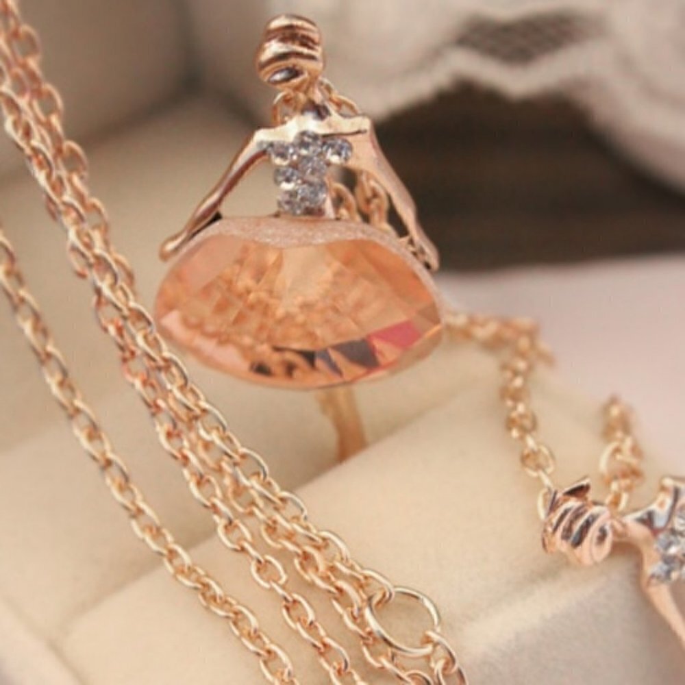 Boho Crystal Ballet Pendant Necklace jewelry